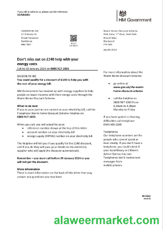 United Kingdom HM Government Warm Home Energy business utility bill template in Word and PDF formats